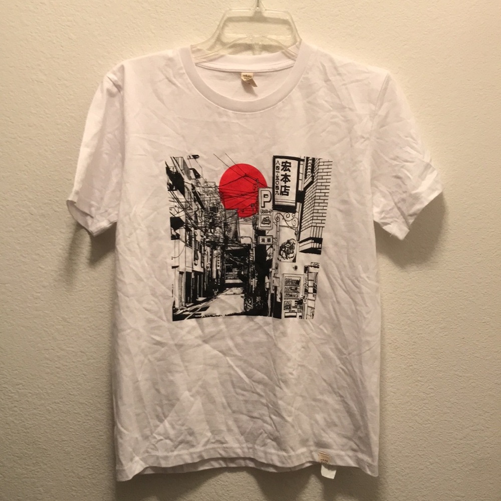 Wituka White Black Red Graphic T-Shirt Short Sleeve Men Size XS Organic Cotton